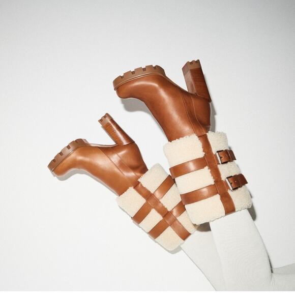 Christian Louboutin Brodeback Shearling Brown Leather Platform Boots Size 40 - Picture 14 of 14